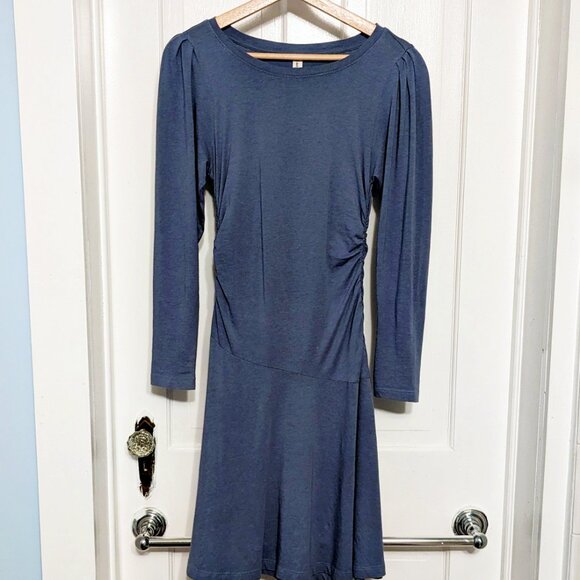 Anthropologie Daily Practice Ruched Dress Blue Long SleeveDress - Picture 2 of 3